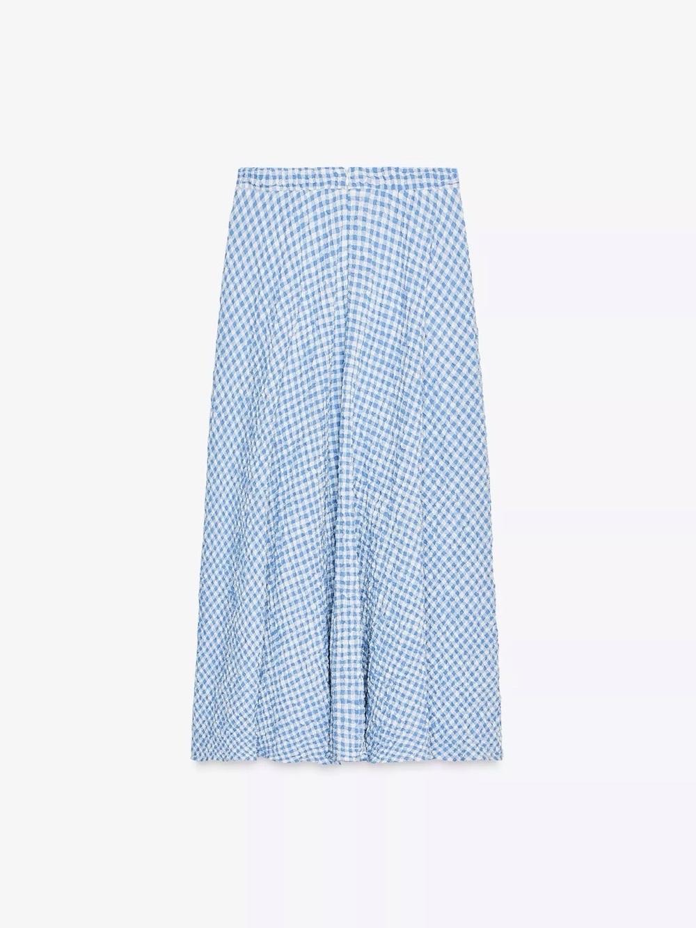 Zara Light Blue and White Gingham A-Line Skirt